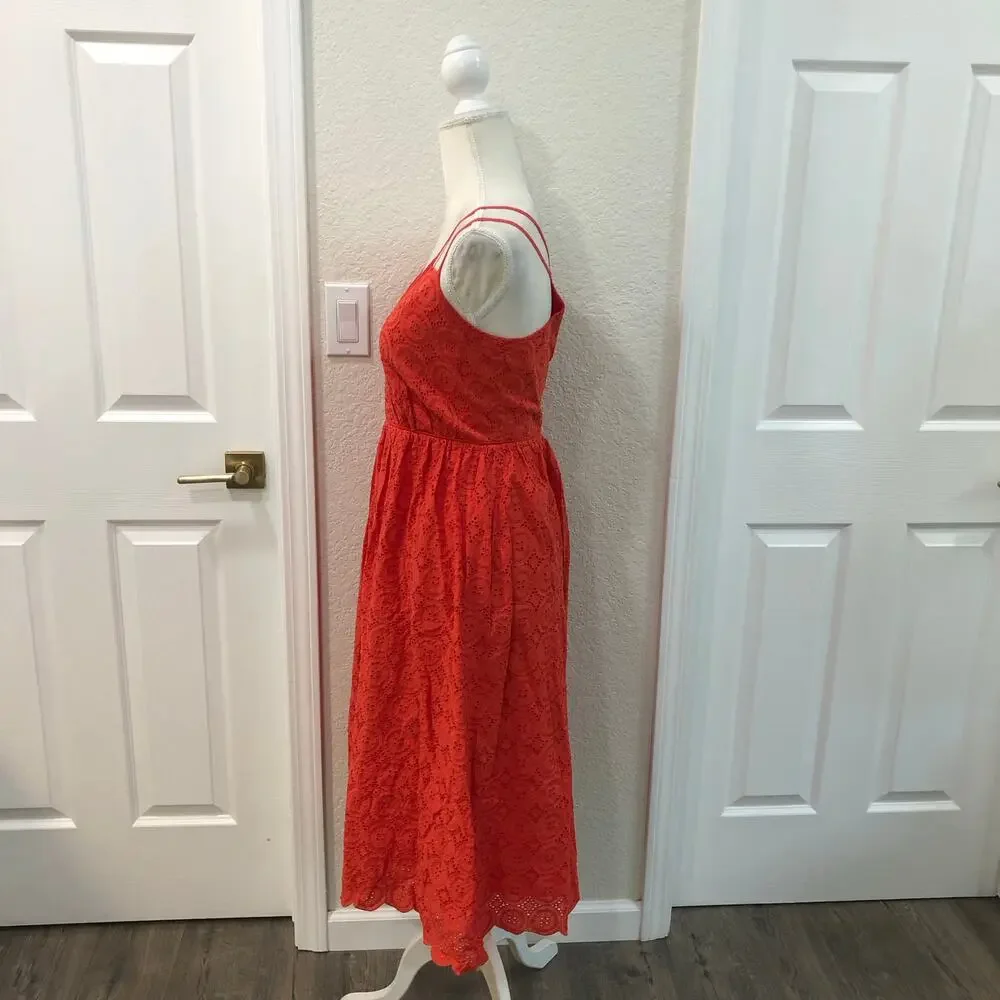 J.Crew Double Strap Orange Coral Eyelet Dress